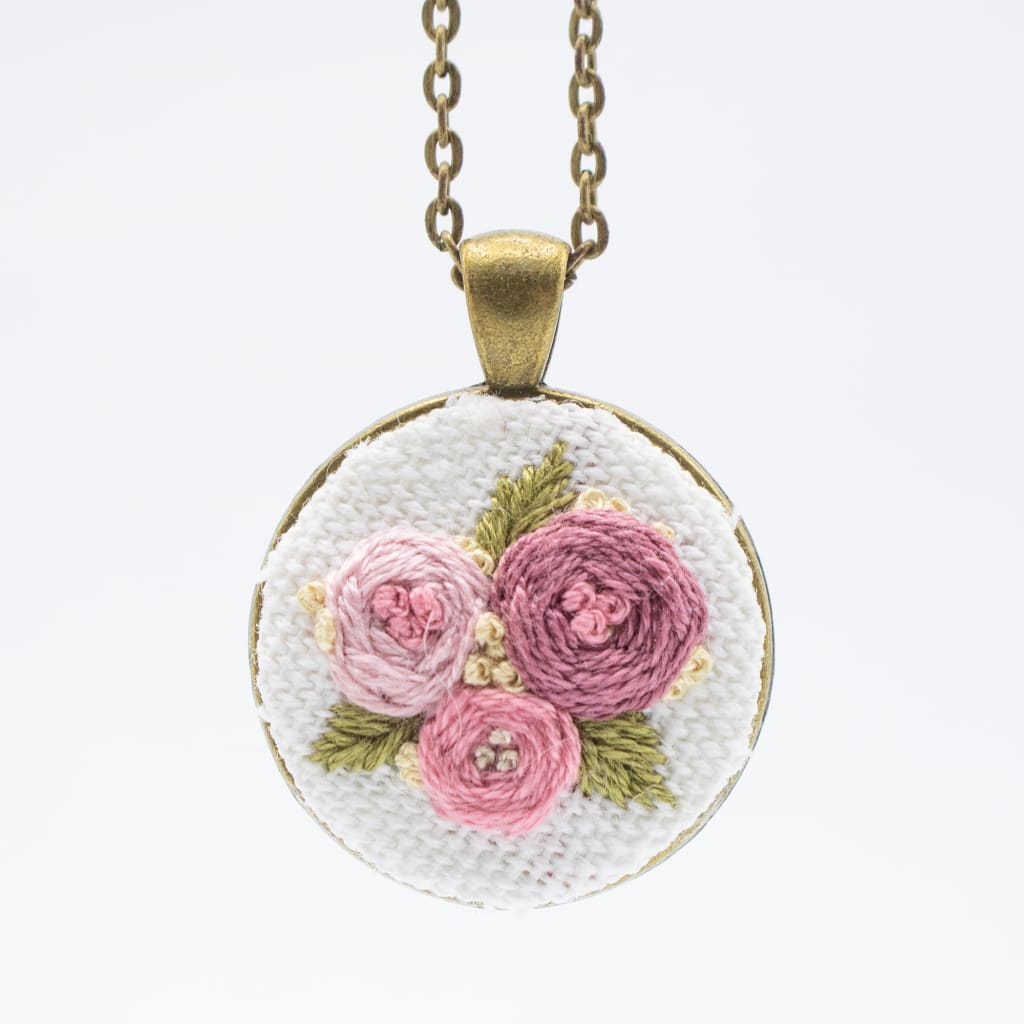 Pink Blossom Embroidered Necklace By Black Pearl Embroidery