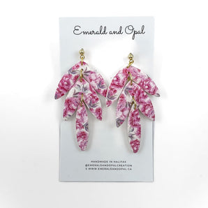 Pink Floral 3 Piece Dangle Earrings By Emerald and Opal