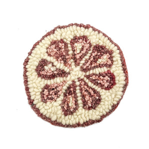 Pink Grapefruit Rug Hooked Coaster By Lucille Evans Rugs