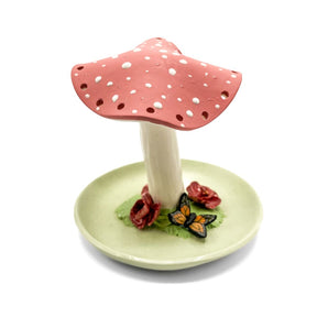 Pink Mushroom Earring Holder With Plate By Mallow Creations