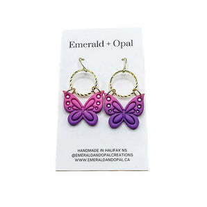 Pink & Purple Butterfly Dangle Earrings By Emerald and Opal