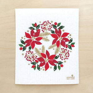 Poinsettia Wreath Swedish Dish Cloth By Square Love