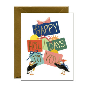 Puffins and Presents Foil Card By Yeppie Paper