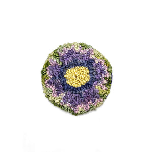 Purple Anemone Rug Hooked Single Coaster By Lucille Evans