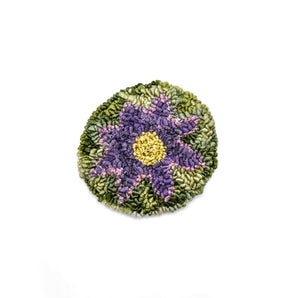 Purple Daisy Rug Hooked Single Coaster By Lucille Evans Rugs