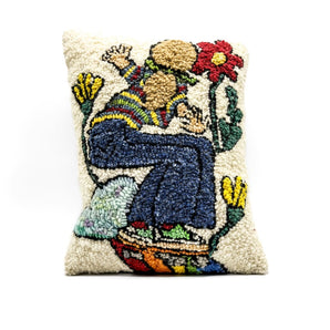 Rainbow Skater Girl Rug Hooked Pillow By Lucille Evans Rugs