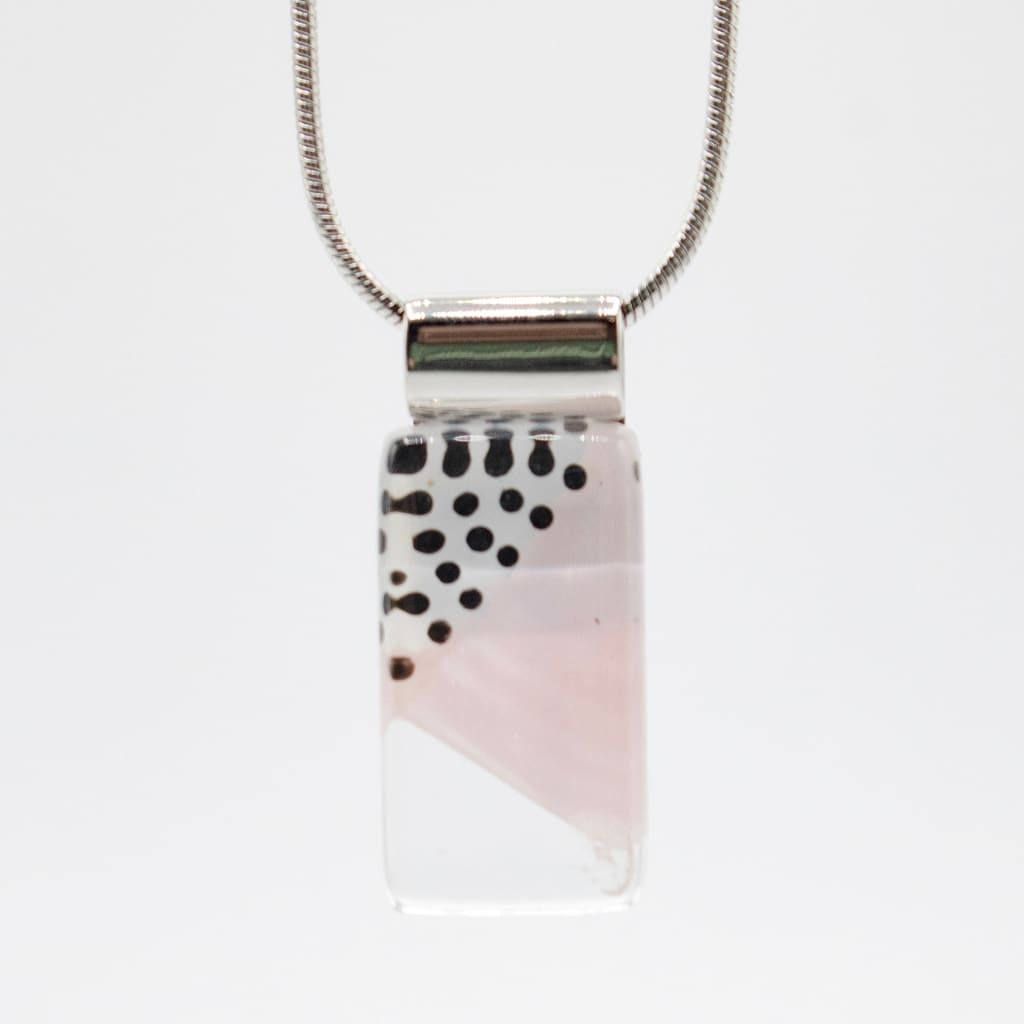 Rectangle Pink Retro Handpainted Glass Pendant By Azurine