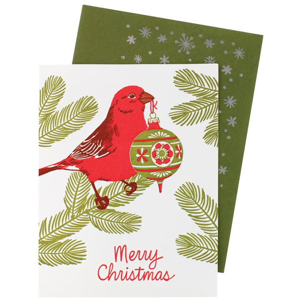 Red Bird & Ornament Card By Smudge Ink