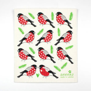 Red Birds Swedish Dishcloth By Square Love