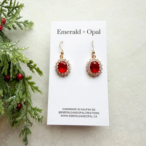 Red & Clear Crystal Dangle Earrings By Emerald and Opal