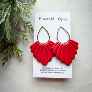 Red Fan Dangle Earrings By Emerald and Opal