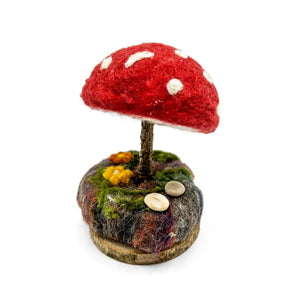 Red Felted Mushroom With Yellow Flowers By Magic of Wool