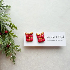 Red & Gold Present Stud Earrings By Emerald and Opal
