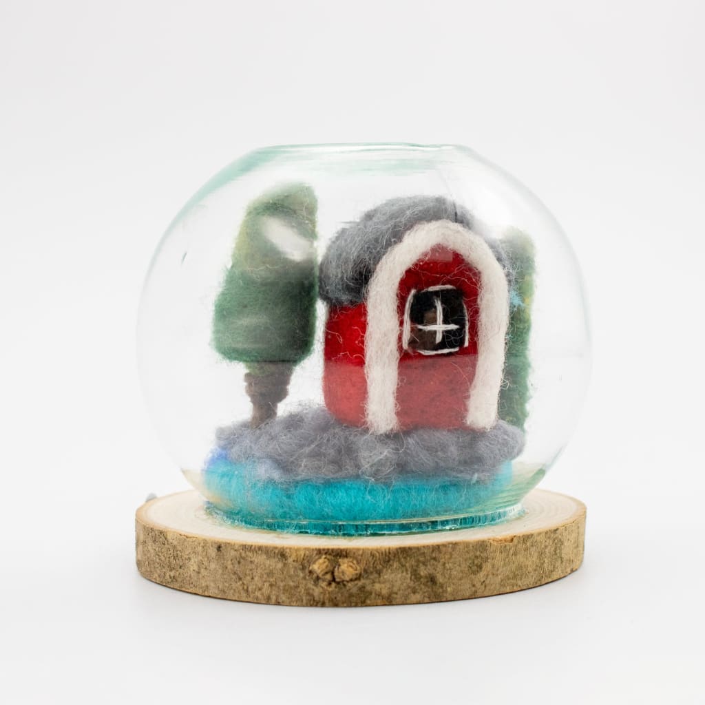 Red House Sculpture in Round Jar By Magic of Wool