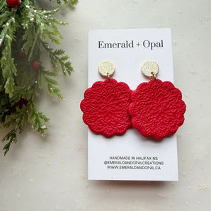 Red Mandalas Dangle Earrings By Emerald and Opal