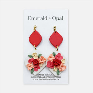 Red & Orange Sculpted Flower Dangle Earrings By Emerald