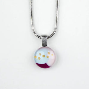 Round Abstract Blue/Pink/Burgundy Handpainted Glass Pendant