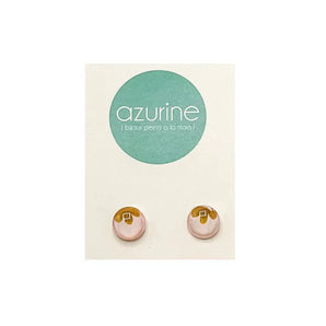 Round Gold Petals on Pink Handpainted Glass Stud Earrings