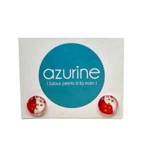 Round Pink/Red/Gold Abstract Handpainted Glass Stud