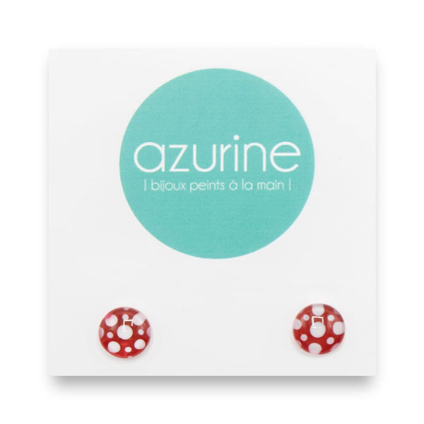 Round Red Speckle Handpainted Glass Stud Earrings By Azurine