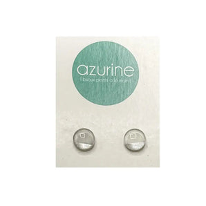 Round Silver Stripe On White Handpainted Glass Stud