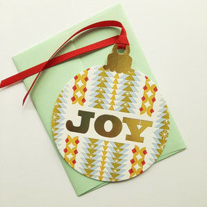 Joy Ornament Foil Flat Notecard By Kiss The Paper