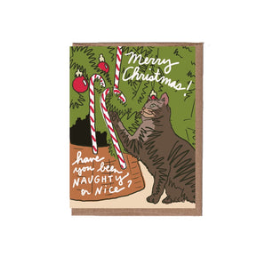 Scratch & Sniff Candy Cane Cat Card By La Familia Green