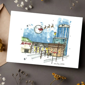 Santa on Upper Water Street Card By Downtown Sketcher