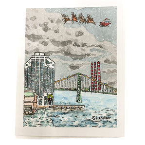 Santa Over Purdy’s Wharf Card By Bard