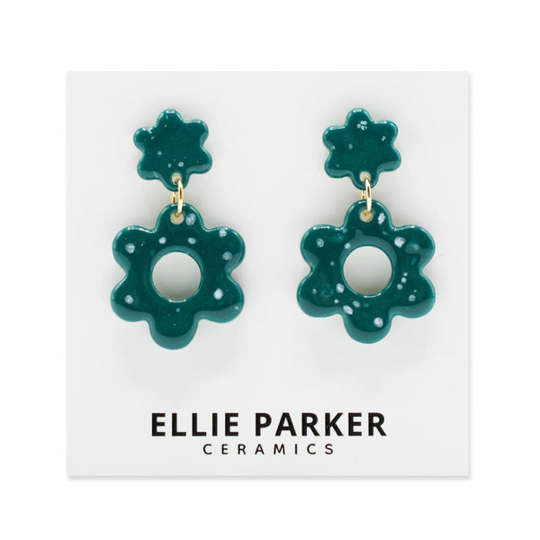 Short Flower Dangle Ceramic Studs (various colours) By Ellie
