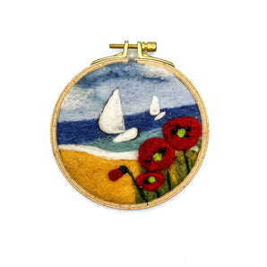 Small Felted Hoop - Boat In Cove By Magic of Wool