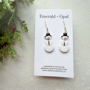 Smiling Snowman Dangle Earrings By Emerald and Opal
