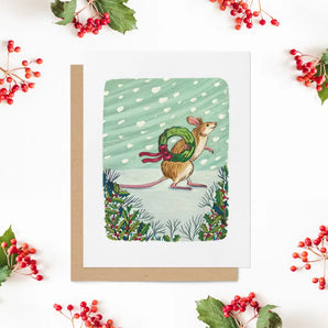 Snowbound Mouse Holiday Card By Bryanna Chapeskie