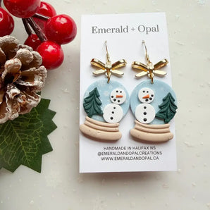 Snowman Snow Globe Dangle Earrings By Emerald and Opal