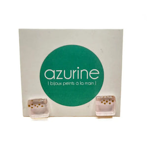 Square Gold Dots On Pink Handpainted Glass Stud Earrings