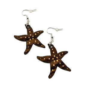 Starfish - Oak Wood Dangle Earrings By Blue Crab Creative