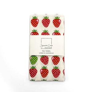 Strawberries Linen-Cotton Tea Towel By Square Love