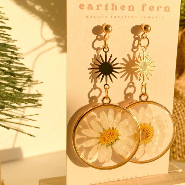 Sun Daisy Dangle Resin Earrings By Earthen Fern