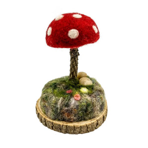 Tall Red Felted Mushroom With Rocks By Magic of Wool