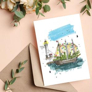 Tall Ship Silva Holiday Card By Downtown Sketcher