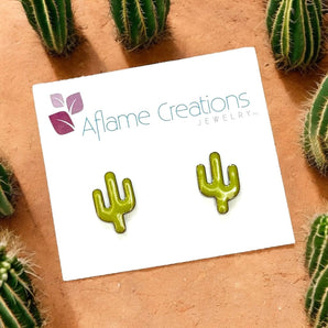 Tiny Cactus Stud Earrings (various colours) By Aflame