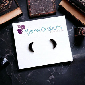 Tiny Moon Stud Earrings (various colours) By Aflame