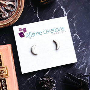 Tiny Moon Stud Earrings (various colours) By Aflame