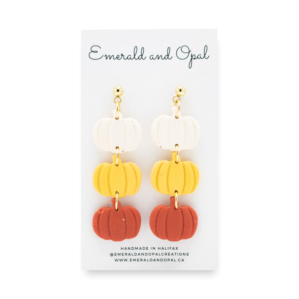 Triple Pumpkin Dangle Earrings By Emerald and Opal