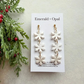 Triple Snowflake Dangle Earrings (White Shimmer) By Emerald