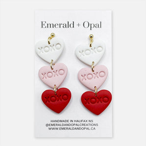 Triple XOXO Dangle Earrings By Emerald and Opal