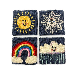 Weather Themed Rug Hooked Coaster Set By Lucille Evans Rugs