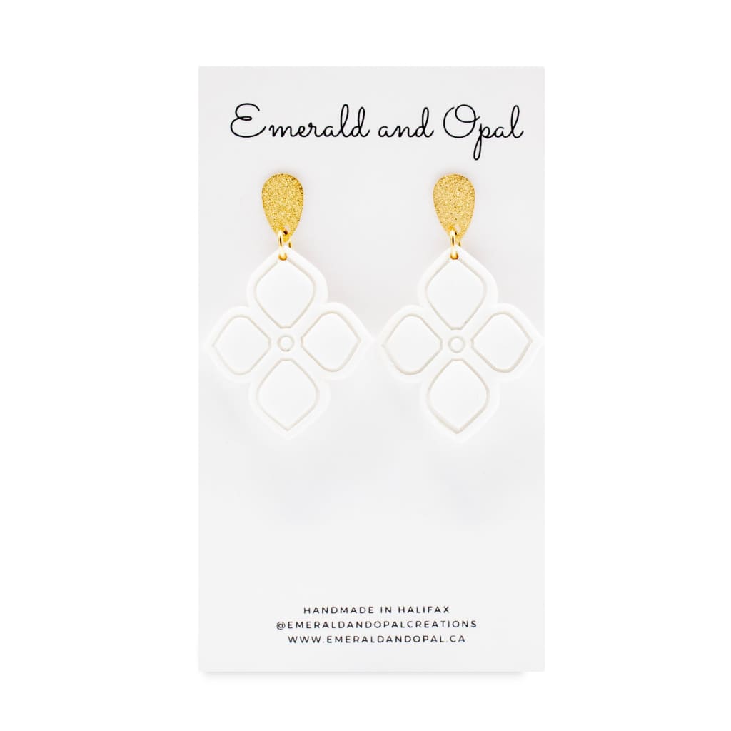 White Clover Dangle Earrings By Emerald and Opal