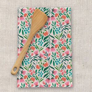 White Garden Tea Towel By Rebecca Jane Woolbright