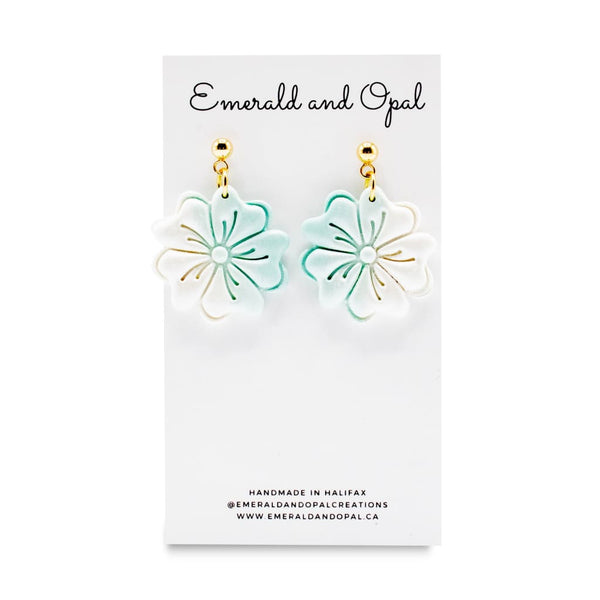 White & Mint Ombre Flower Dangle Earrings By Emerald